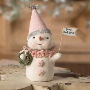 Bethany Lowe Snow Much Love Snowgirl Pink Snowman Girl Christmas NEW